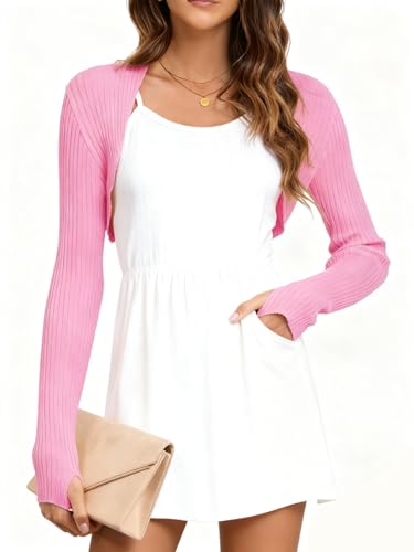 VIAURBE Summer Cardigans for Women Long Sleeve Cropped Bolero Shrugs Sweaters Fashion 2025 Clothes Pink XL