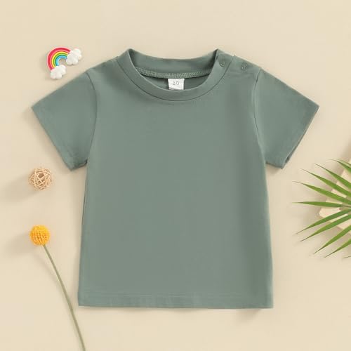 Image of Toddler Baby Boy Girl Short Sleeve Crew Neck T Shirt Pullover Sweatshirt Summer Basic Tee Solid Casual Clothes