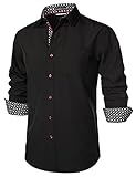 parklees camicia da uomo hipster urban design regular fit manica lunga casual business button up dress camicie con tasca, nero , xl