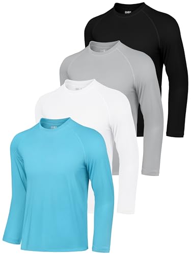 IHU 4 Pack Mens Rash Guard Swim Shirts Long Sleeve Sun Protection Shirts UPF 50+ Fishing Rashguard Dry Fit Athletic Shirt