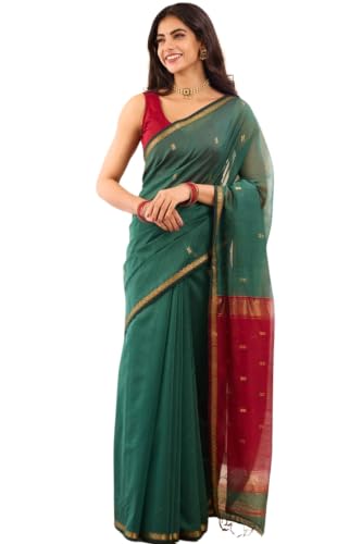 Image of SGF11 Women's Kanjivaram Soft Cotton Linen Silk Saree With Blouse Piece