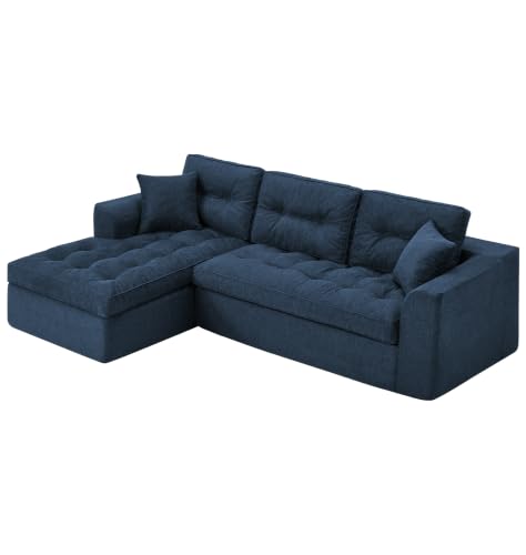 Image of Hobestluk Couch Sofa for Bedroom, Living Room, Office (Blue-L, Large) | Left Facing Chaise, Blue, Removable Cover, Button Tufted, Non-slip Bottom Design, No assembly Required, L Shaped Couch