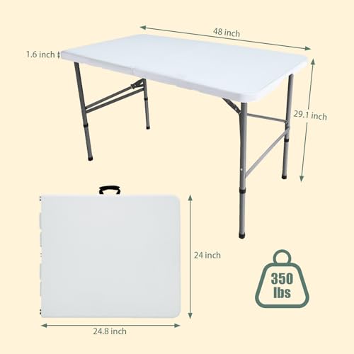 Table pliante 122 cm de jardin rectangulaire table d'appoint amovible blanche