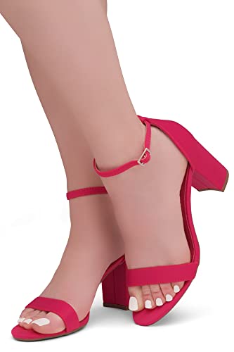 Image of Shoe Land Low Chunky Heels for Women Open Toe Ankle Strap Block Heel Sandals 3 Inch Dressy Heels for Wedding Party Date Night
