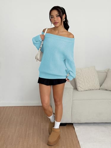 Image of ZAFUL Sweaters for Women Off Shoulder Knit Sweater with Long Sleeve Loose Pullover Jumper Tops