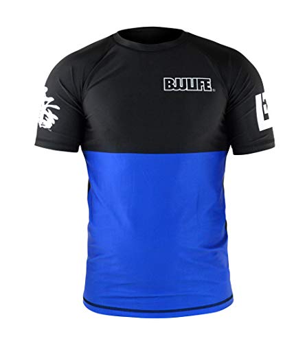 CompLite Ranked Rash Guard | Short Sleeve | No GI Brazilian Jiu Jitsu | MMA BJJ Wrestling Training Water Sports | Blue | Large
