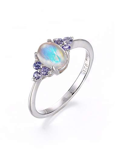 Wedding moonstone ring delicate rainbow moonstone for her tiny moonstone engagement 14K white gold ring Tanzanite ring December Birthstone Mother's day gift