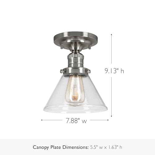 Image of Design House Augustin Ceiling Light, 1-Light, Semi-Flush, Seeded Glass Glow, Dimmable, E26 Socket, Durable Metal Frame, Satin Nickel, 7.9 in L x x 7.9 in W x 9.1 in H, 589069-SN