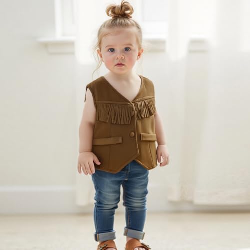 Little Kid Toddler Baby Girls Fringe Western Vest Tassel Cropped Country Jacket Dress Up Party Outfit2
