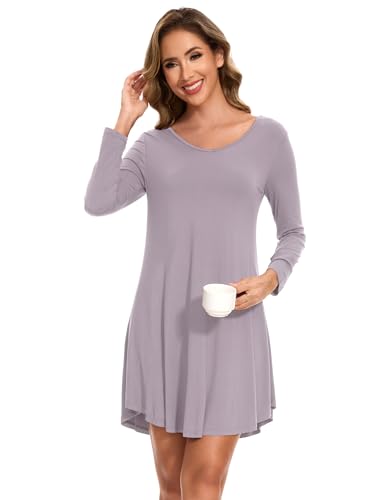 Image of GYS Womens Bamboo Viscose Nightgown Super Soft Lightweight Night Shirts for Sleeping