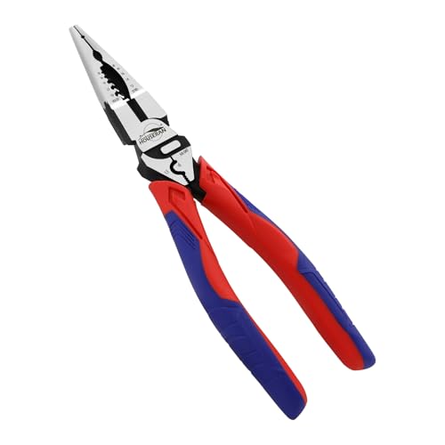 HOUSERAN Pince à bec aiguille long avec pince à dénuder et sertir, pince à bec long de 21,6 cm, avec verrouillage de sécurité, bec aiguille 5 en 1 pour...