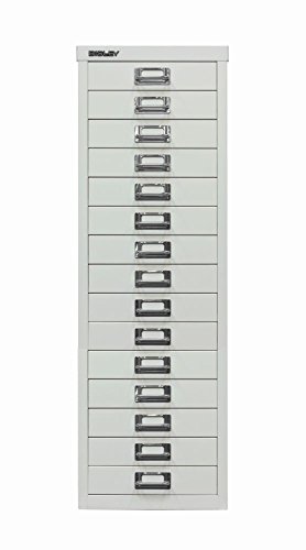 BISLEY MultiDrawer, 39er Serie, DIN A4, 15 Schubladen, Metall, 645 Lichtgrau, 38 x 27.9 x 86 cm