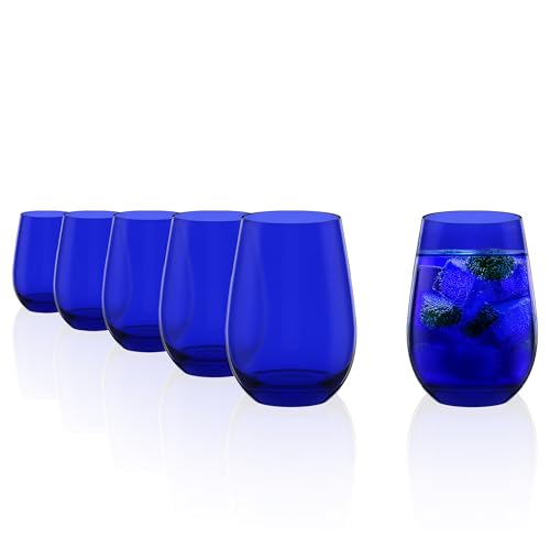 Verres à Eau Elements Bleu Cobalt Set de 6 – 465 ml Verres Hauts Polyvalents en Cristal Sans Plomb – Pour Eau, Jus & Cocktails – Résistants au Choc et au Lave-Vaisselle – Fabriqués en Allemagne
