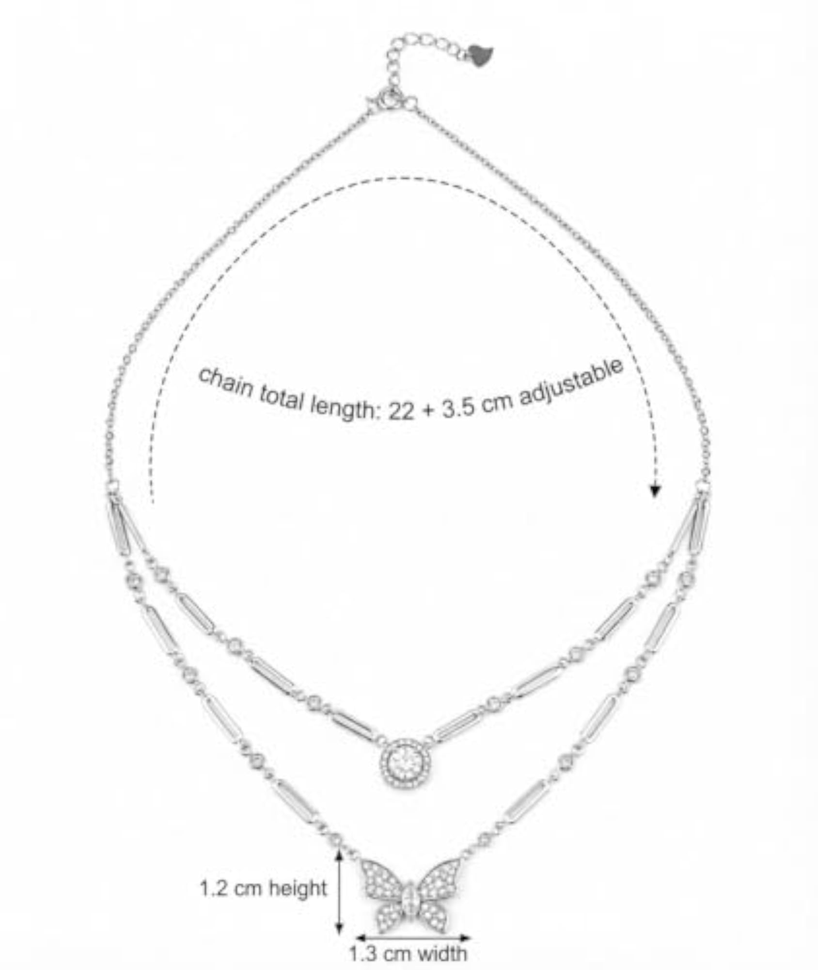 Sterling Silver 925 Layered Butterfly Pendant Necklace