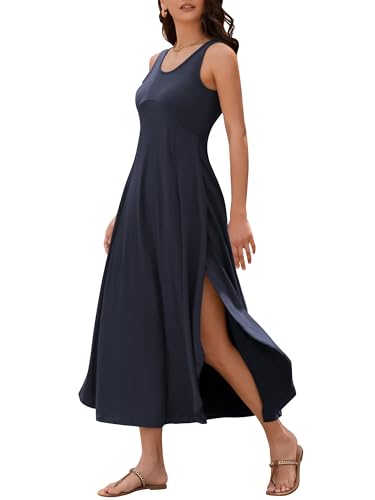 Image of ZAFUL U Neck Backless Split Flowy Maxi Casual Tank Dress
