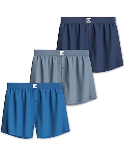 Pierre Calvini Mens Boxers Loose Fit - Soft Jersey Cotton Mens Underwear - Breathable Lightweight & Tag-Free Mens Boxer Shorts with Stay-Put Waistband for All-Day Comfort - 3 Pk - Blue - Large