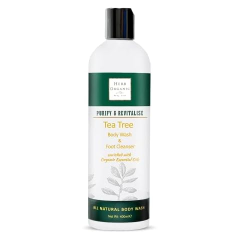 HerbOrganic Tea Tree Body Wash - 400ml - Anti-Bacterial and Anti-Fungal Body Wash - Vegan, Odor and Foot Cleansing Shower Gel Cover