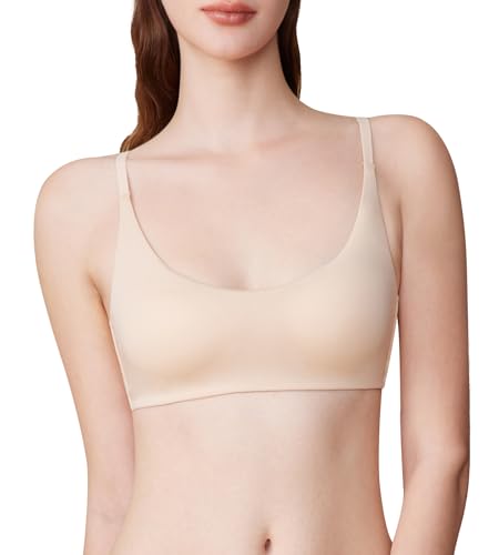 Zoe Jacobs Organic Cotton Bra for Women Wireless Scoop Neck T-Shirt Bra Seamless Padded Bra for Small Breasted Women Nude