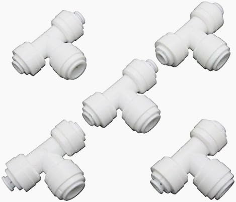 Quick Connect 1/4-Inch-1/4-Inch-3/8-Inch Tee Union for Reverse Osmosis RO Water Filter Pack of 5