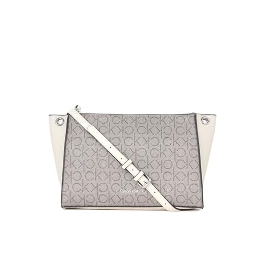 Calvin Klein Bolsa tiracolo feminina Reyna, Logotipo amêndoa/acinzentado/branco, One Size
