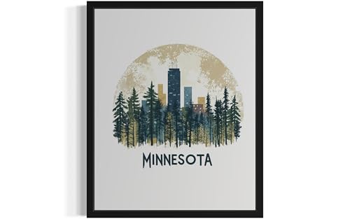 Minnesota Poster Art Print - States Landscape Nature Scenery Painting illustrations Wall Art for Bedroom Bathroom Living Room Decor 108 (Minnesota, 20"L x 16"W, Black Frame)