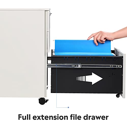 Devaise 3-Drawer Mobile File Cabinet With Smart Lock, Pre-Assembled Steel Pedestal Under Desk, White #TOP6