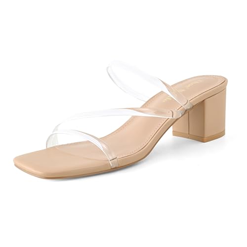 Image of Shoe'N Tale Strappy Heels For Women Low Chunky Block Heel Heeled Sandals Square Open Toe Slip On Slides Mules