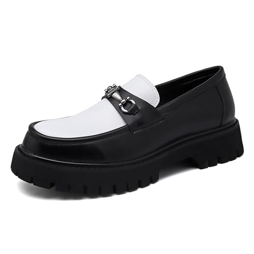 sekiueo Mocasines De Plataforma Hombre Zapatos De Vestir De Cuero con Punta Redonda Zapatos De Trabajo Formales Y Modernos para Negocios,Blanca,43 EU