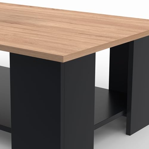 Idmarket - Mesa De Centro Rectangular Negra Eli Con Tablero De Aspecto Haya 100 Cm - 5