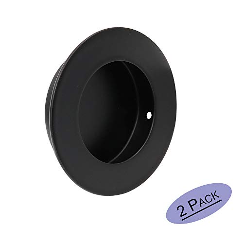 Preisvergleich Produktbild 2x Rund Einlassgriffe Schiebetür - Goldenwarm 65mm x 65mm Muschelgriffe Matt Schwarz Kleiderschrank Küchenschrank Schwebetüren Griffe Schublade Muldengriffe Modern Tür Beschlag MC001-65BK