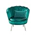 Mediawave Store - Poltrona a Conchiglia SOFIA in Velluto con Piedi Oro, Design Vintage, Poltroncina Elegante, Cuscino, Luxury, 78x73x78 cm, Salotto, Ufficio, Negozio (Green)