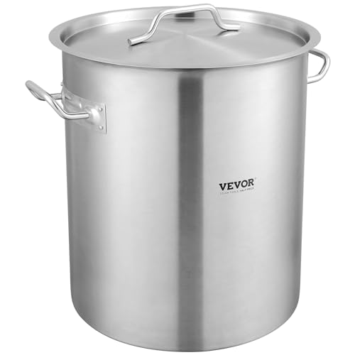 Comparison: Best Large Stainless Stock Pot 3 VEVOR Stainless Steel Stockpot, 42 Quart Large Cooking Pots, Cookware Sauce Pot with Strainer, Lid, and Handle, Heavy Duty Commercial Grade Stock Pot, Sanding Treatment, for Large Groups Events Silver