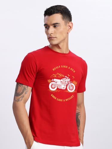 Image of ADRO Men's Royal Bike Design Printed 100% Cotton T-Shirt - Regular Fit, Printed T-Shirts for Men