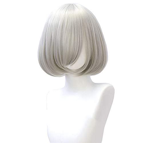 さらさら フルウィッグ ボブ 35ｃｍ 前髪斜め ロリータウイッグ カラーセレクト 23種類 ショート コスプレ オリジナルセット (シルバー)（Amazon）