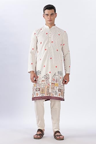 Image of BE ACTIVE Men's Cotton | Regular Fit Casual Mandarin Collar | Long Length Full Sleeves | Embroidered Indian Kurta