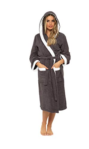 CityComfort Albornoz Mujer Baño, Ropa Mujer 100% Algodon, Bata de Casa Mujer con Capucha Suave y Absorbente, Regalos para Mujer y Chica Adolescente Talla S - XL (M, Gris Oscuro y Blanco)