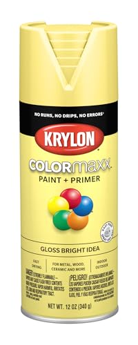 Image of Krylon K05507007 COLORmaxx Spray Paint and Primer for Indoor /Outdoor Use, Gloss Bright Idea Yellow 12 Ounce (Pack of 1)