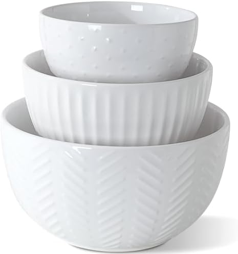 HAPPY KIT Ceramic Mixing Bowls Set, Nesting Bowls Set For Kitchen,Large 5/3/1.5 Quart Bowl Set of 3, Prep Serving Bowl for Baking and Mixing Salad,Oven, Microwave and Dishwasher Safe - Thumbnail 2
