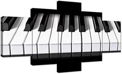 AMEMNY 5 Pieces Canvas Art Black and White Paintings Piano Keys HD Printed Music Poster Canvas Painting Home Decor Wall Pictures for Living Room Framed Ready to Hang (60''W x 32''H, Music Artwork-01)