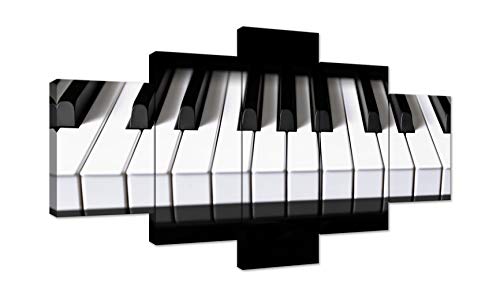 Amemny 5 Pieces Canvas Art Black And White Paintings Piano Keys Hd Printed Music Poster Canvas Painting Home Decor Wall Pictures For Living Room Framed Ready To Hang (60''W X 32''H, Music Artwork-01) #TOP4