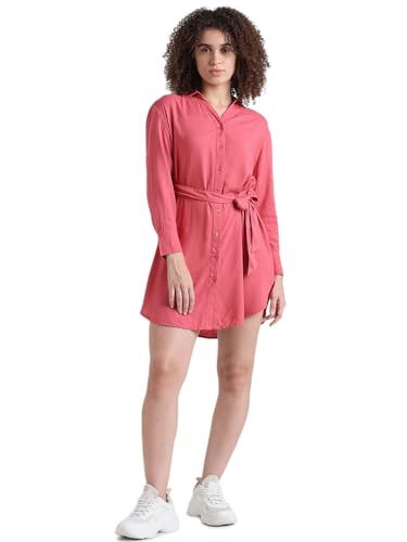 Image of ONLY Women's Cuffed Sleeves Belted Shirt Mini Dress