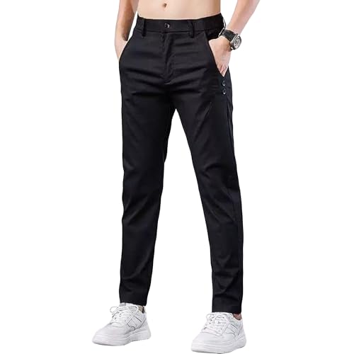 Men's Casual Loose Fit Dress Pants Stylish Straight Fit Suit Pants Versatile Solid Color Work Pants