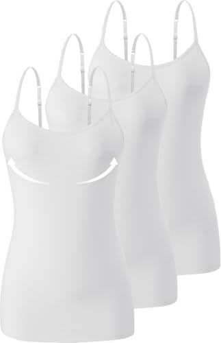 Image of Accbiety 3 Pack Womens Camisole with Built in Bra Adjustable Strap Tank Tops Basic Cotton Undershirt Cami