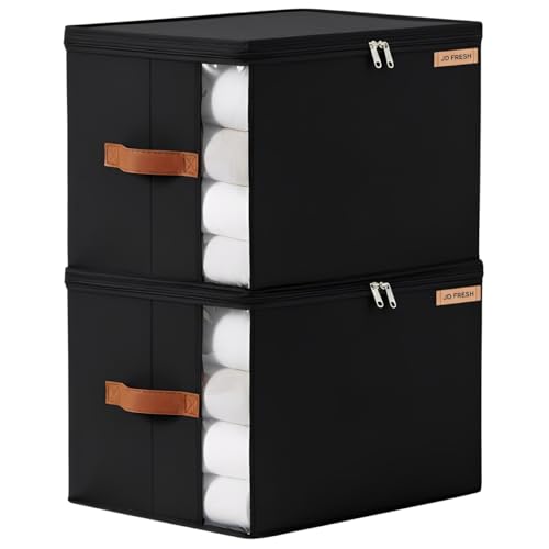 Image of JD FRESH Fabric 2 Pcs 30 Liters Cloth Organizer For Storage /Foldable Box With Handles /Almirah Organizer With Transparent Window /Wardrobe Organizers For Clothes /Sarees /Blankets /Bedsheets,Black