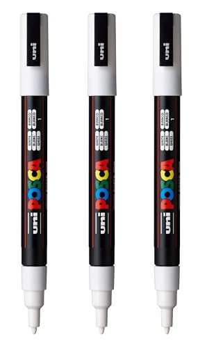 posca PC-3M Water-Based Paint Markers Reversible Fine Tip (0.9-1.3mm) White 3 Count