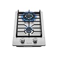 Hothit 2 Burner Propane Gas Cooktop, 12" Inch LPG/NG Dual Fuel Built-in Gas Stove Top With Thermocouple, Stainless Steel Electronic Ignition Gas Hob AHT12IN20S-SD