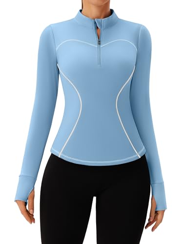 BMJL Womens UPF 50 Long Sleeve Workout Tops Quarter Zip Pullover Sun Shirts Slim Fit Gym Jacket Golf Clothes
