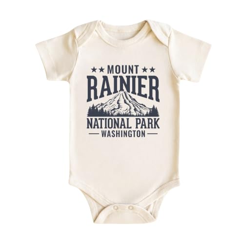 EnjoyMyDesign Mount Rainier Washington Baby Bodysuit for Boys Girls, Seattle Spokane Tacoma Vacation Infant Outfit, 3-6 Months