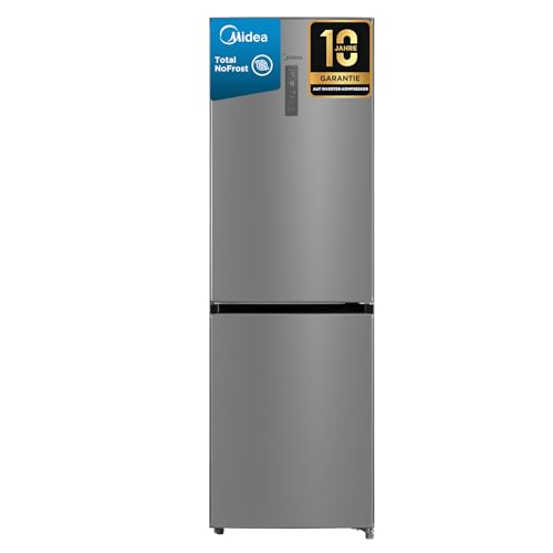 Midea MERB345MGC02 Kühl-/Gefrierkombination/No Frost/185 cm hoch / 59,5 cm breit /70 cm tiefe/171 kWh/Jahr/216 L Kühlteil/ 122 L Gefrierteil/Twin Control/mit Chiller Box, Front Inox