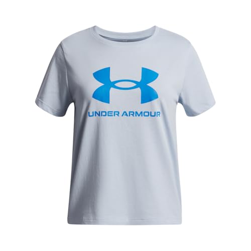 Under Armour Girls' Big Logo Short Sleeve T Shirt, (453) Blue Calm / / Blue Atlantis, Medium